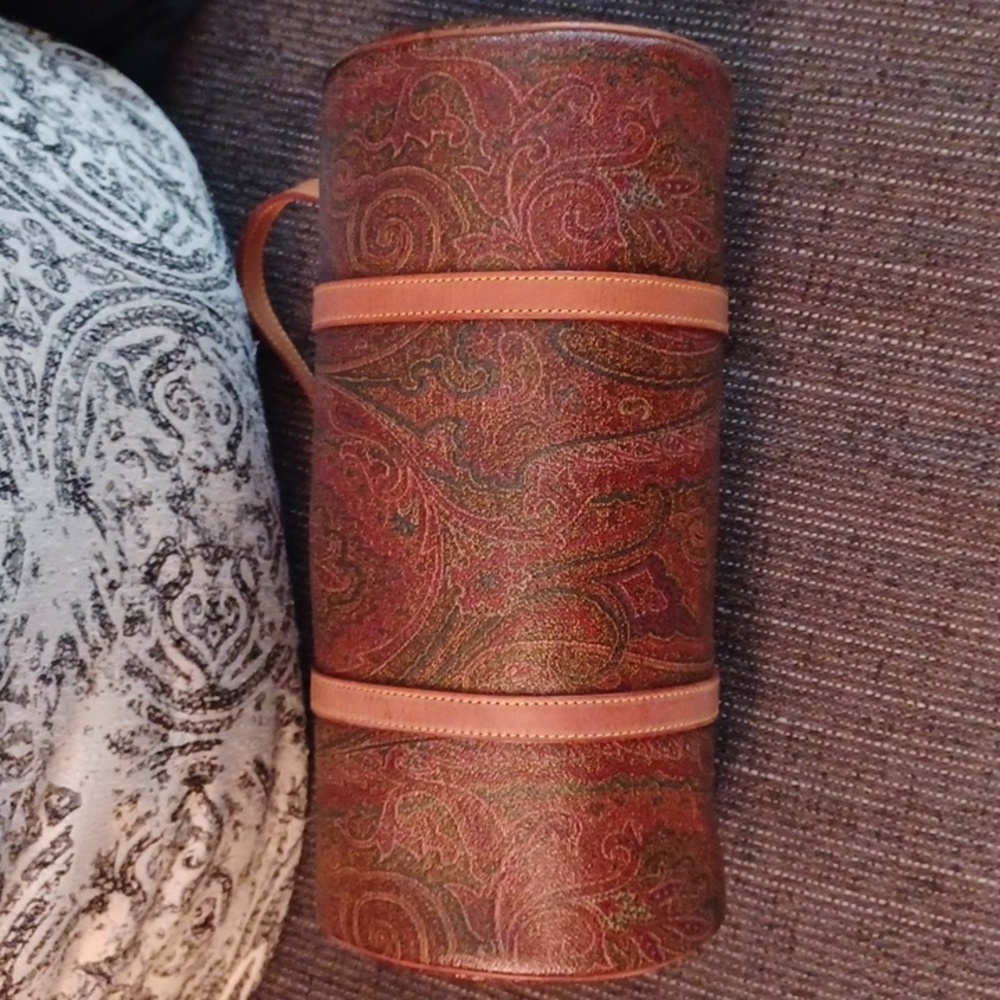 👜ETRO BROWN PAISLEY PRINT COATED CANVAS BOSTON BAG - Picture 8 of 16